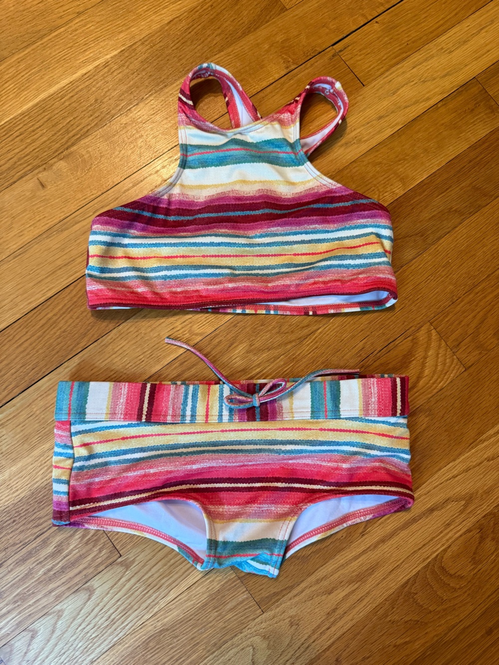 Billabong Coral and Multicolor Striped Bikini Bottom